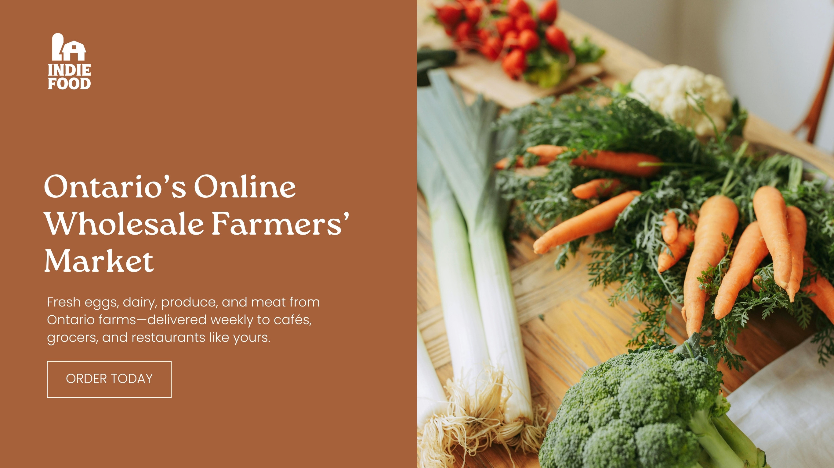 A promotional banner for Indie Food, an online farmers’ market in Ontario