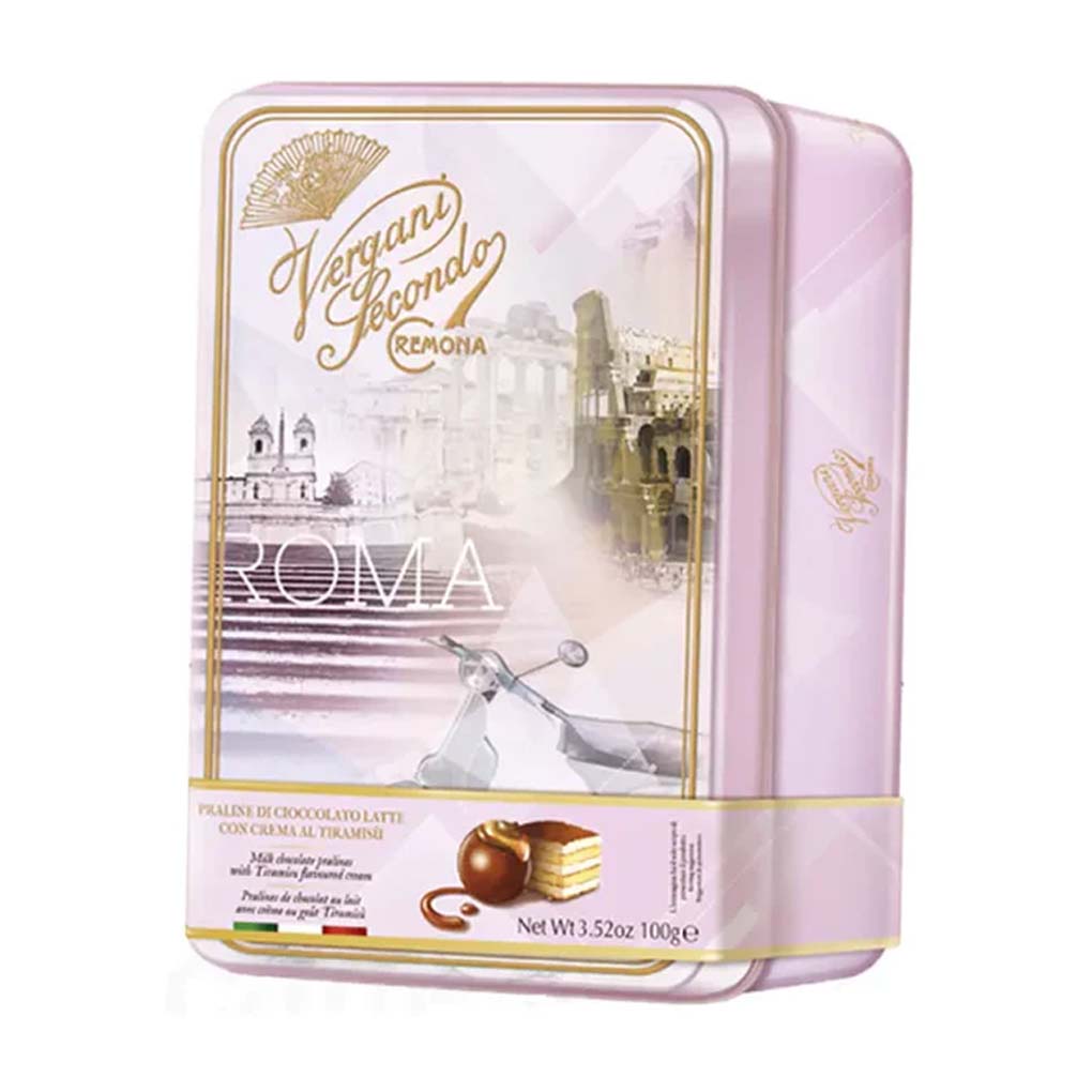 Vergani Milk Chocolate Pralines with Tiramisu Filling in Gift Tin 1