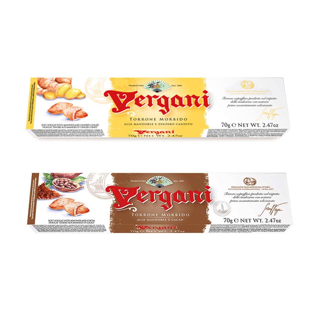 Vergani Soft Nougat with Almonds (Cocoa & Candied Ginger) 1