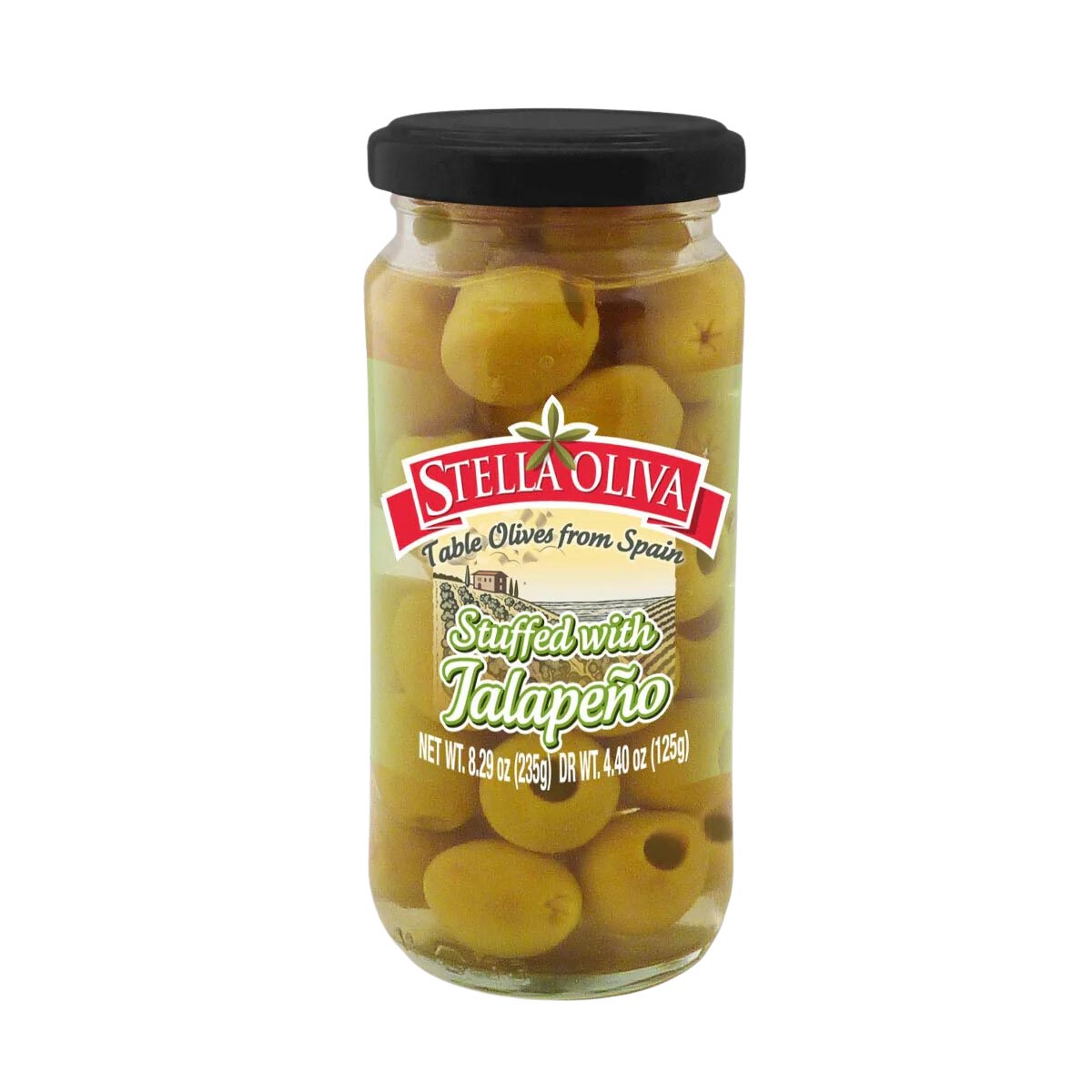 Stella Oliva Jalapeno Stuffed Spanish Hojiblanca Green Olives 1