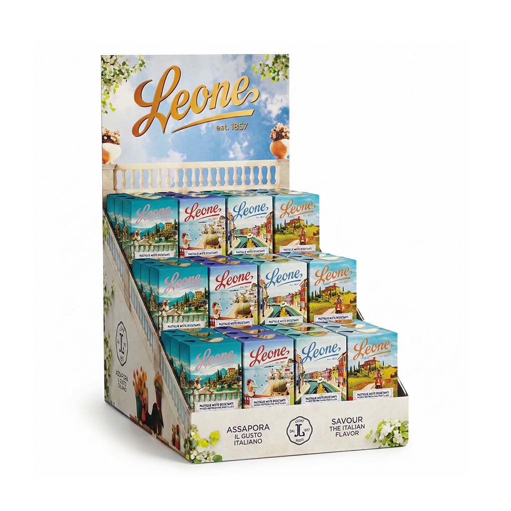 Leone Counter Display, "Tour of Italy" Assorted Fruit Pastilles 2