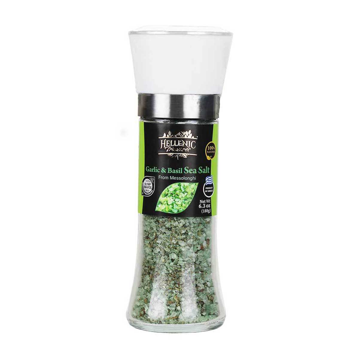 Hellenic Treasures Mediterranean Basil & Garlic Sea Salt Grinder 1