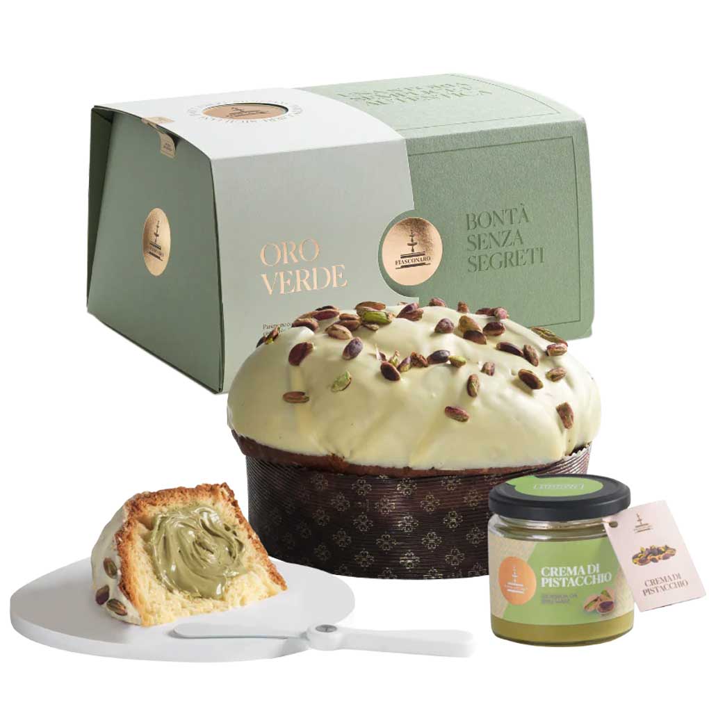Fiasconaro Panettone Oro Verde (with Pistachio Cream & Spreader) 1