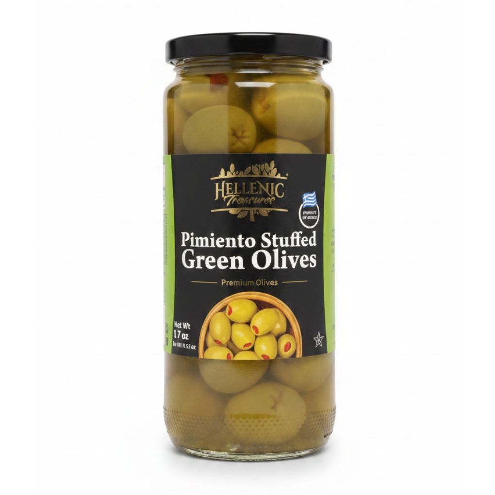 Hellenic Treasures Pimento Stuffed Green Olives 1