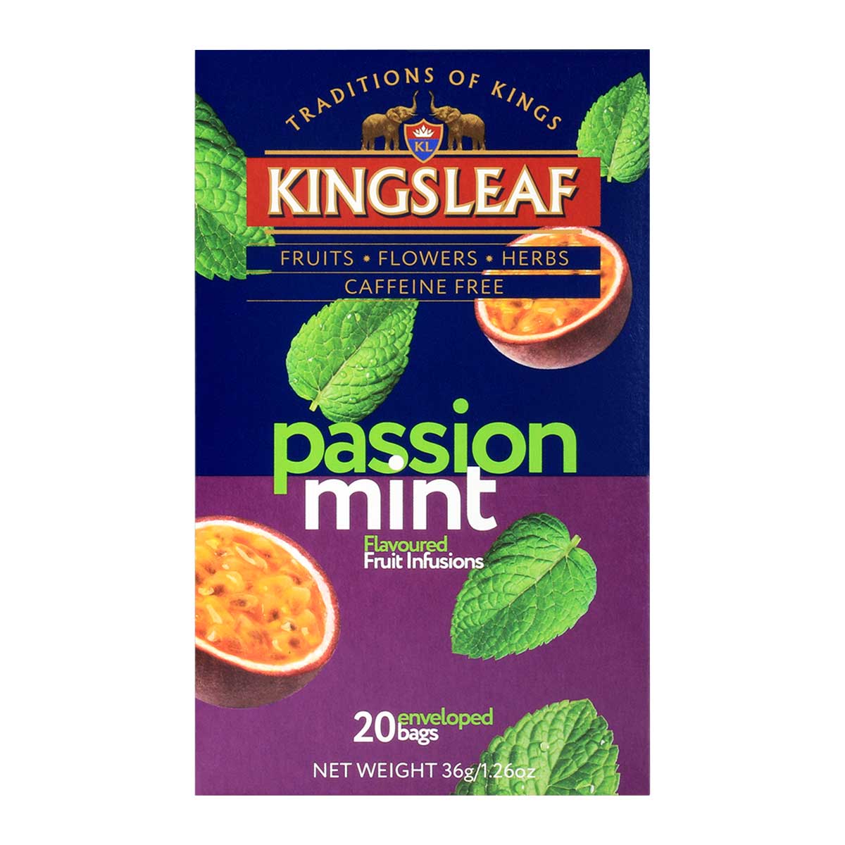 Kingsleaf Passion Mint Ceylon Tea, Caffeine Free, 20 Bags 1