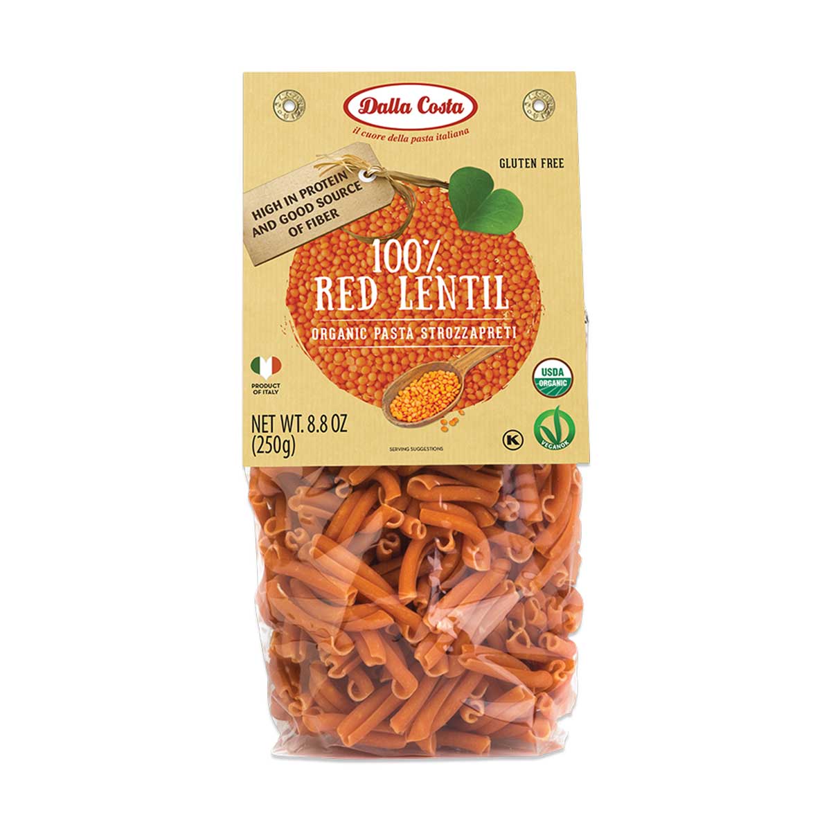 Dalla Costa Organic Red Lentils Strozzapreti, Gluten Free 1