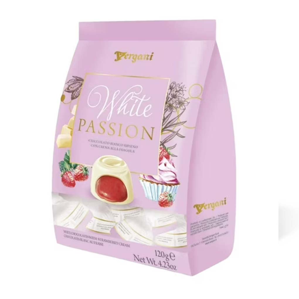 Vergani Vergani White Passion White Chocolate Pralines with Strawberry Filling 1
