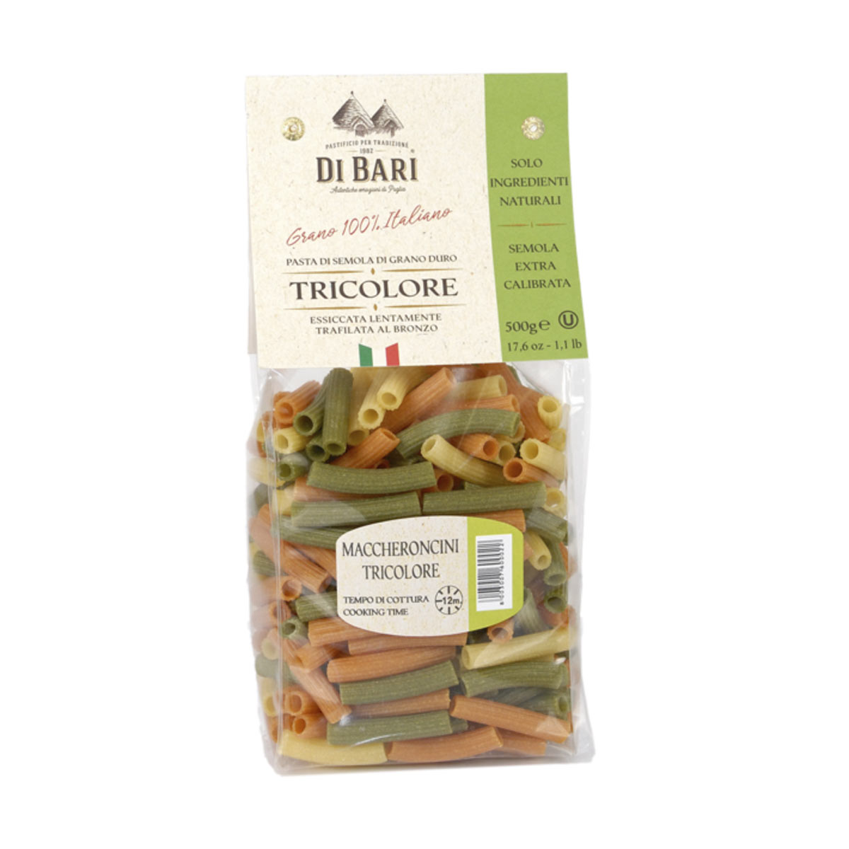Di Bari Three Colored Maccheroncini Pasta, Bronze Cut 1