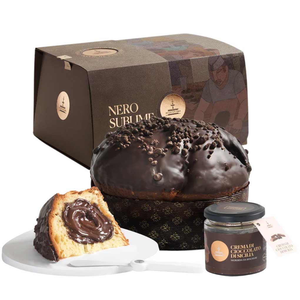Fiasconaro Panettone Nero Sublime (with Modica Chocolate & Strawberry Spread & Spreader) 1